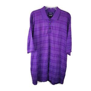 Bolle Golf Men L Purple‎ Windowpane Short Sleeve Polo Mercerized Cotton